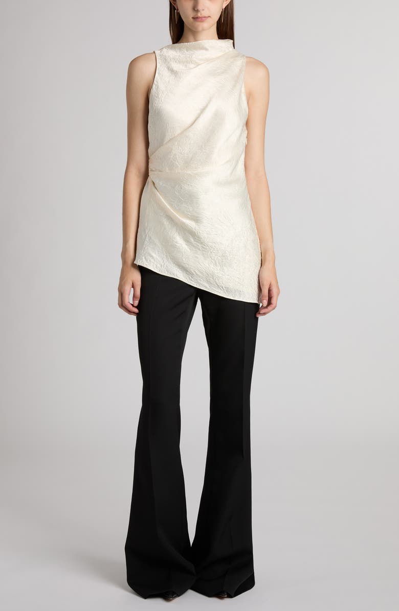 McQueen Asymmetric Crinkled Satin Top, Alternate, color, Oyster