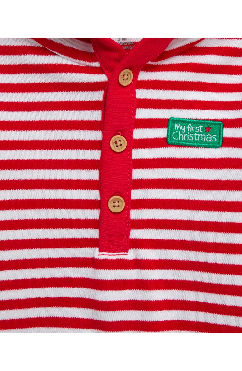 Little Me First Christmas Holiday Stripe Hooded Bodysuit & Santa Joggers Set, Alternate, color, Red