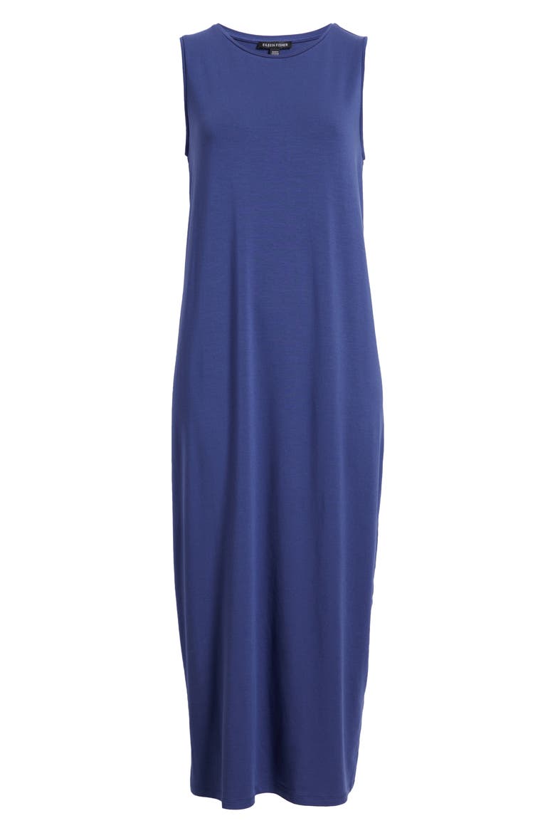 Round Neck Oval Stretch Sleeveless Midi Dress, Alternate, color, BLUETTE