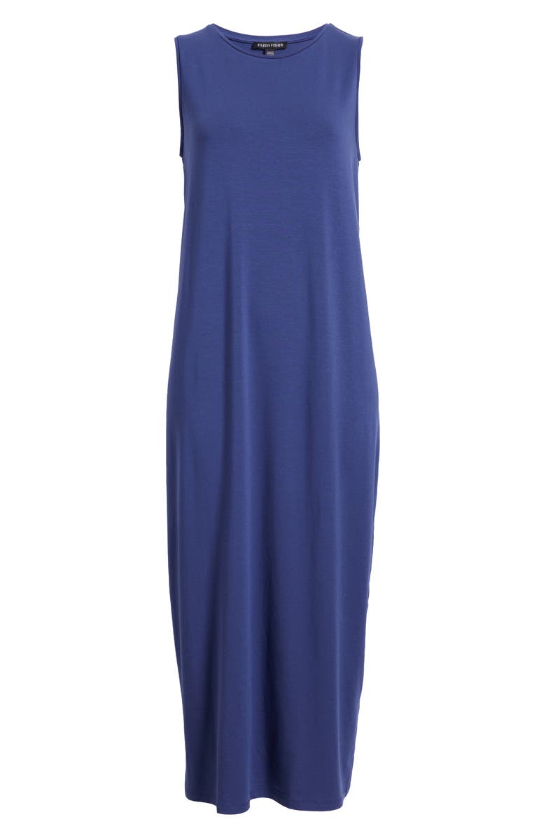 Eileen Fisher Round Neck Oval Stretch Sleeveless Midi Dress, Alternate, color, Oahu Blue