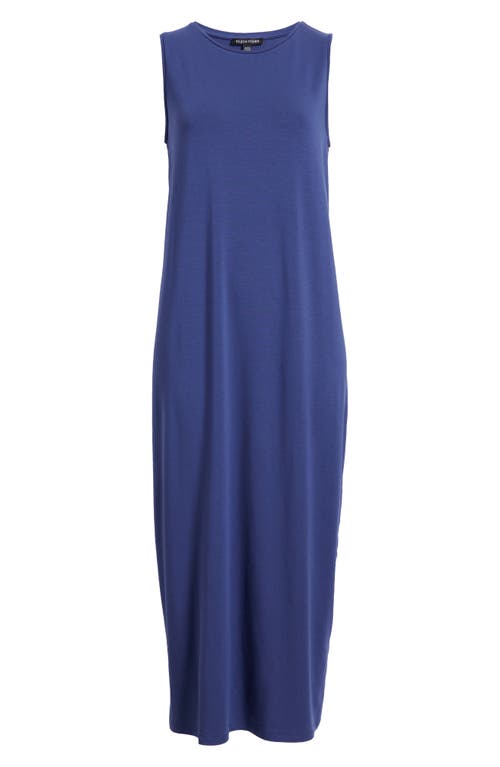 Eileen Fisher Round Neck Oval Stretch Sleeveless Midi Dress In Bluette