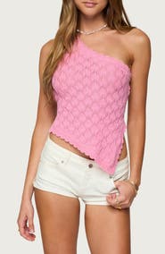 EDIKTED Codi Asymmetric One-Shoulder Open Back Knit Top