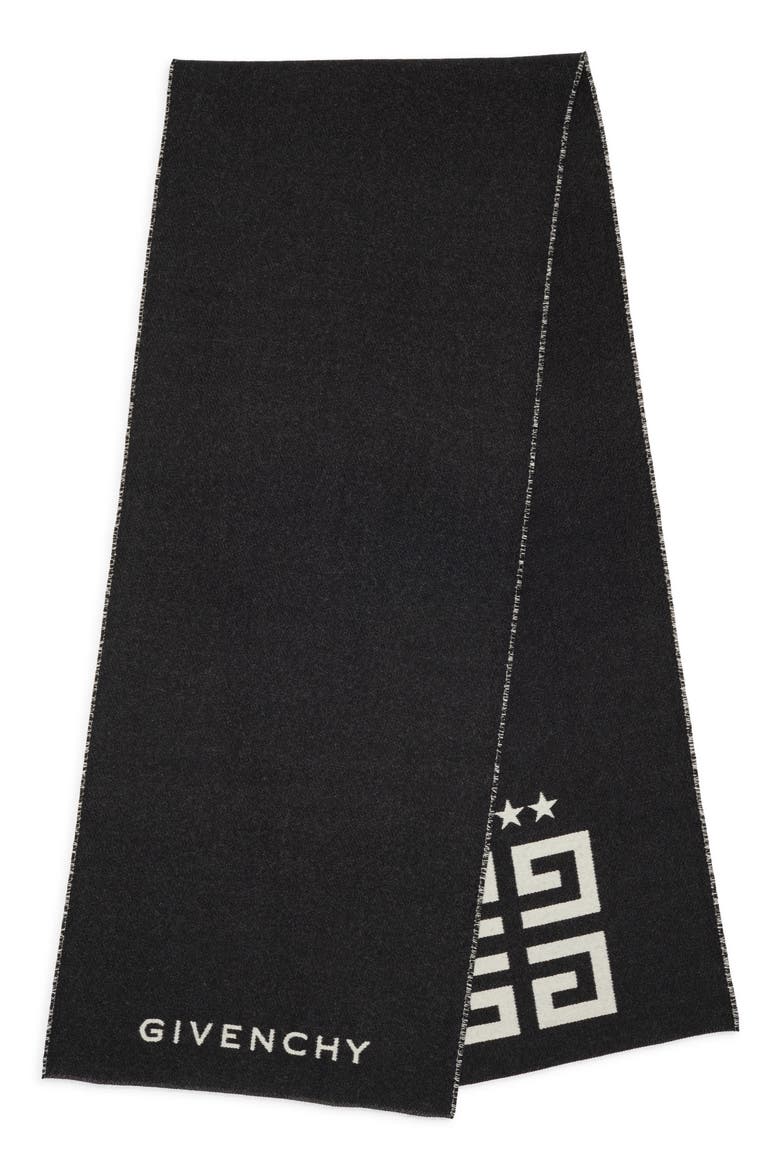 Reversible Intarsia 4G Wool & Silk Scarf, Alternate, color, BLACK WHITE