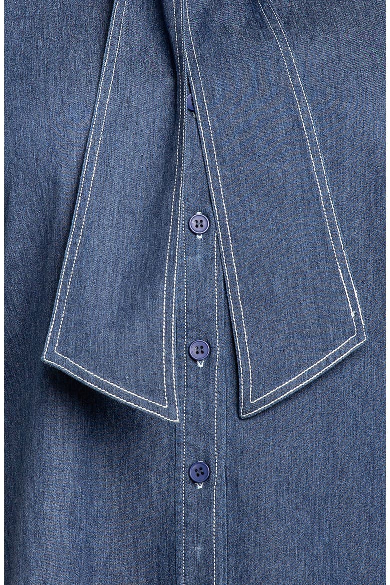Bow Neck Denim Shirt, Alternate, color, DENIM BLUE