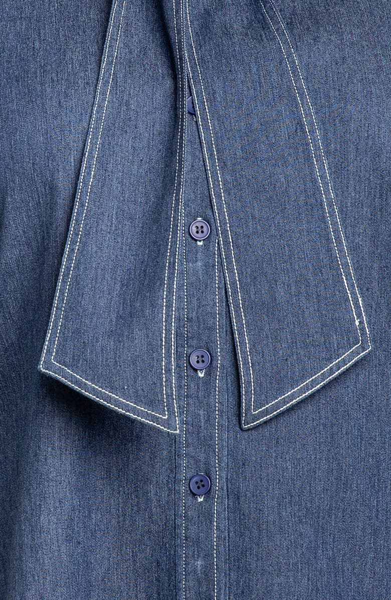 BUXOM COUTURE Bow Neck Denim Shirt, Alternate, color,