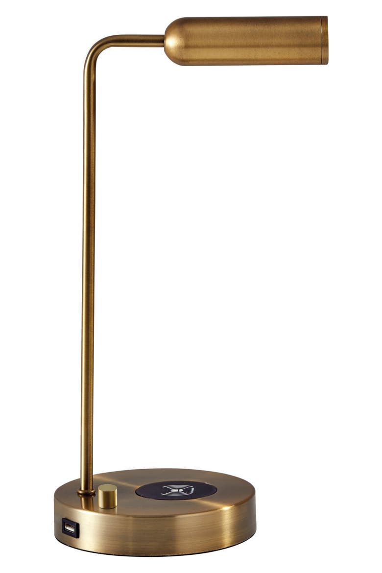 Kaye Charge LED Desk Lamp, Alternate, color, ANTIQUE BRASS