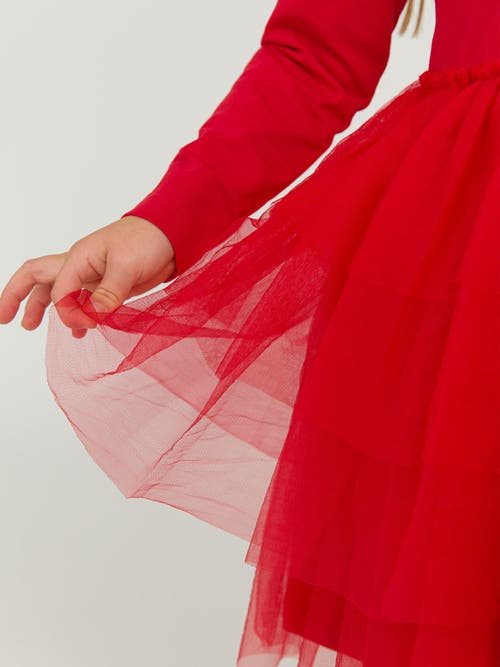 Rufflebutts Girls Flutter Tulle Long Sleeve Twirl Dress In Red