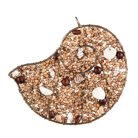 Natural Brown and Tan Wodd and Iron Beaded Nautilus Beach Coastal Christmas Xmas Ornament