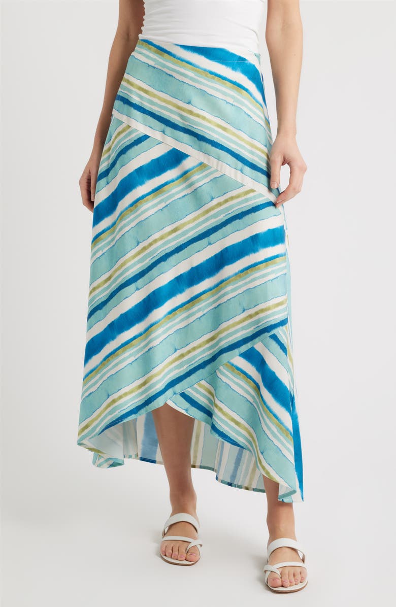 CITY BLUES Spliced Print Maxi Skirt, Main, color, Pear/ Cadet Blue