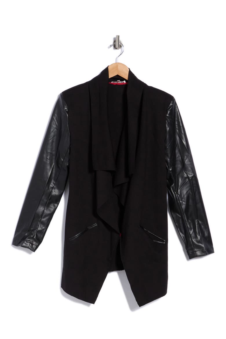 Faux Leather Sleeve Ponte Jacket, Alternate, color, BLACK