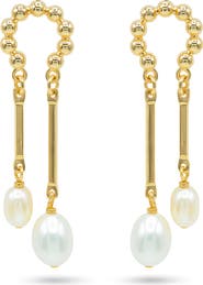 LA MENO Freshwater Pearl Linear Drop Earrings