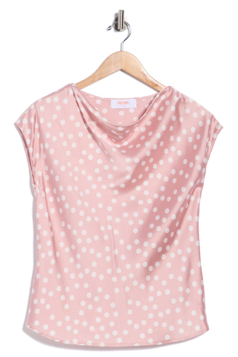 Cowl Neck Cap Sleeve Satin Top, Alternate, color, PINK