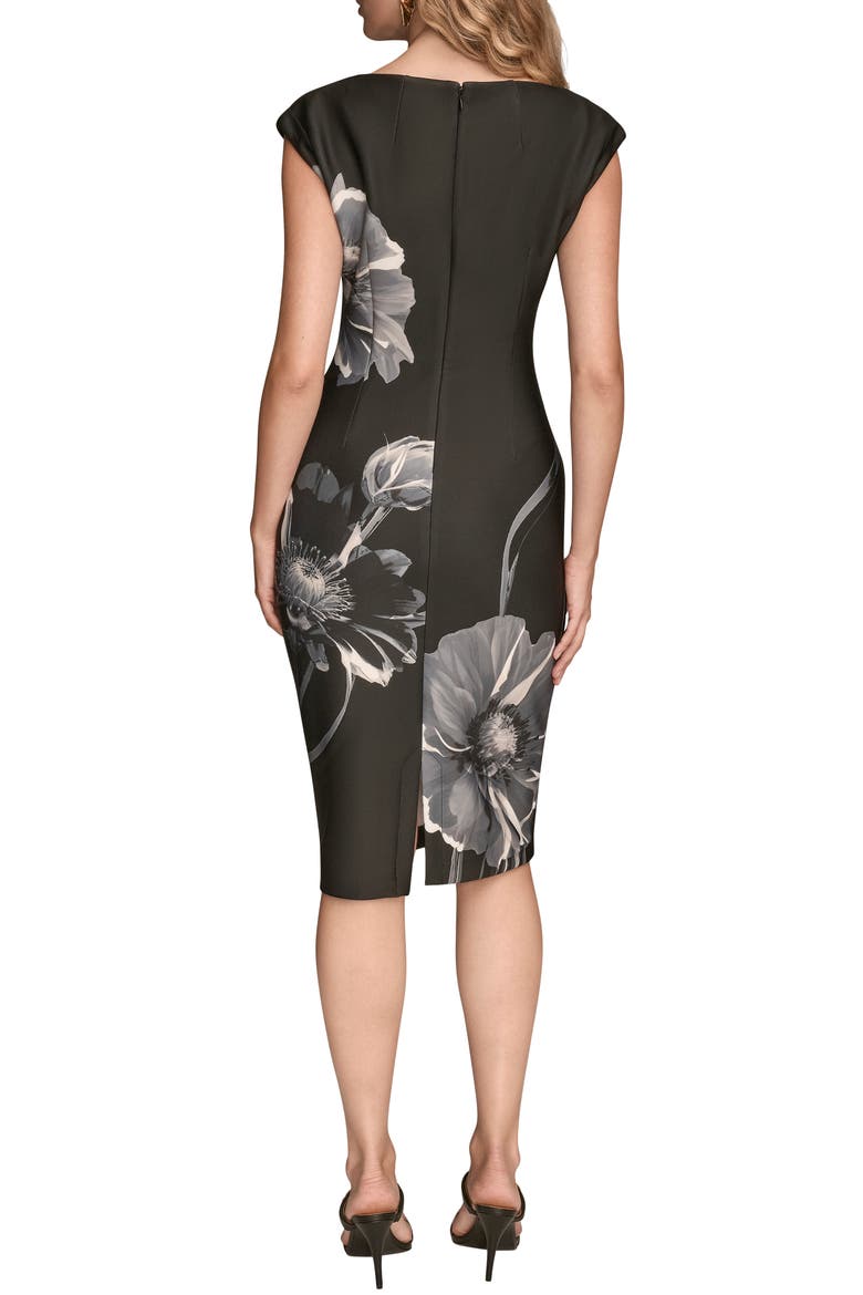 Floral Print Scuba Knit Sheath Dress, Alternate, color, BLACK MULTI
