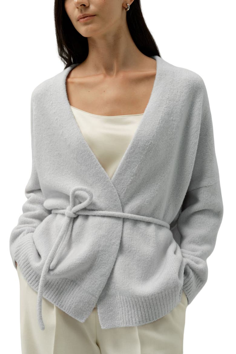 Women's Bouclé Knit Silk-Cashmere Wrap Cardigan, Main, color, Ice