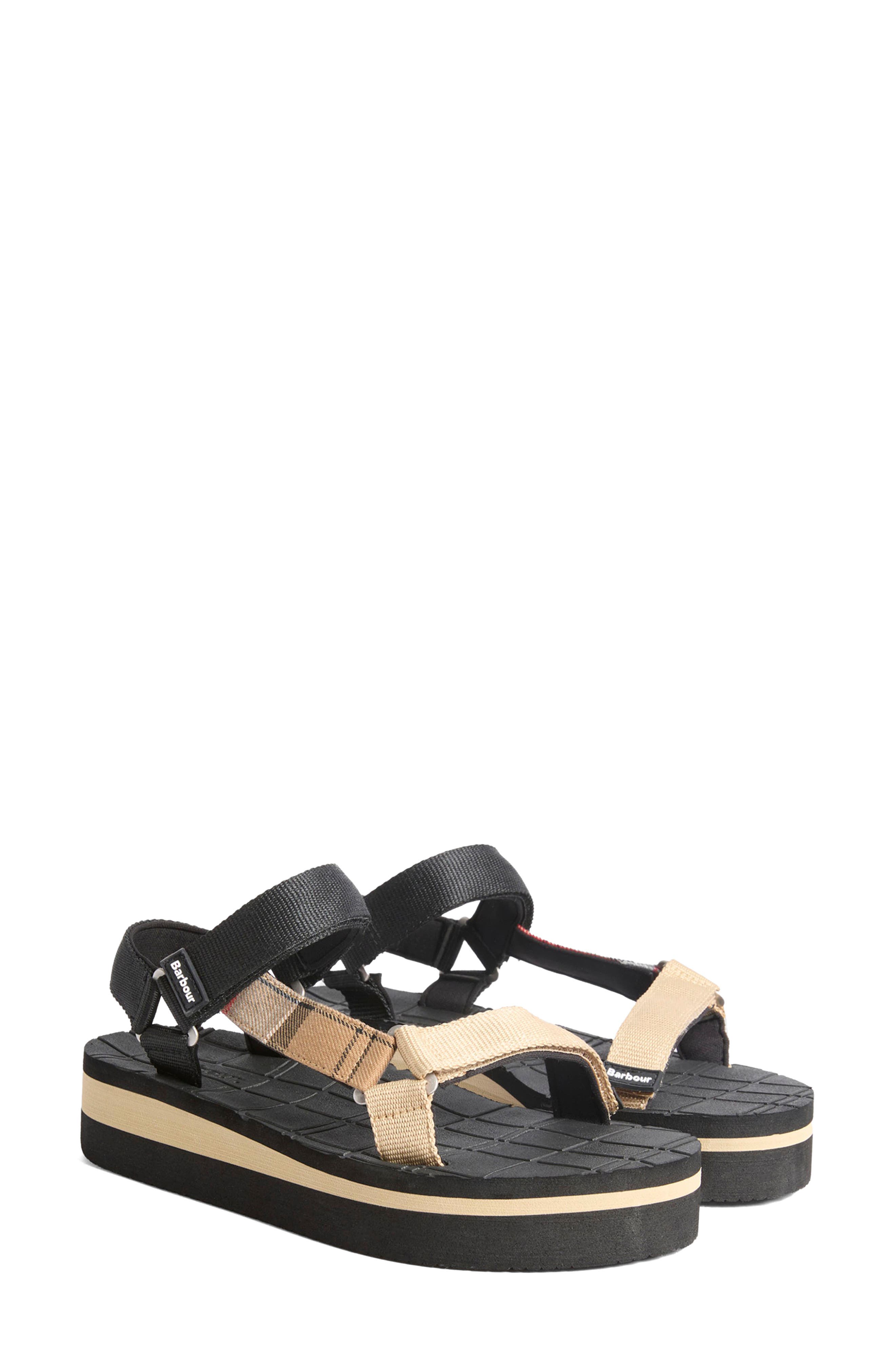 Barbour Mila Wedge Sandal, Main, color, Black/ Dress Tartan