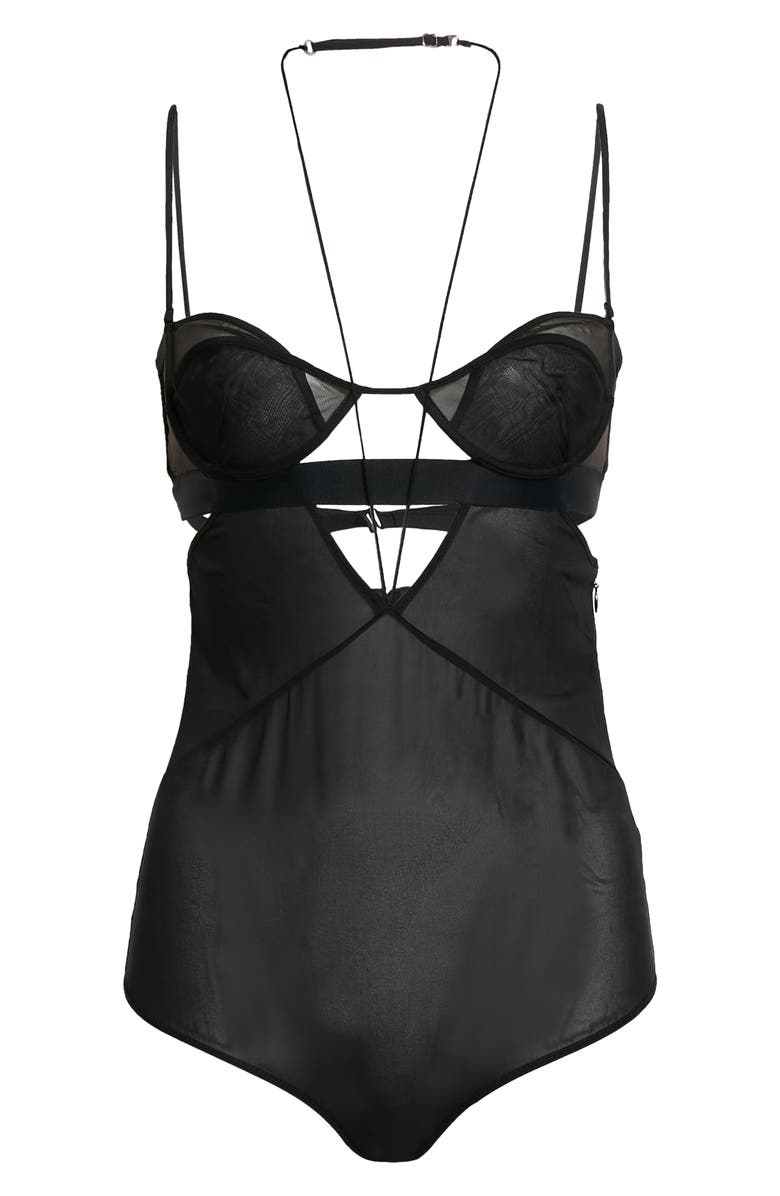 Nensi Dojaka Double Bra Stretch Silk Bodysuit, Alternate, color, 