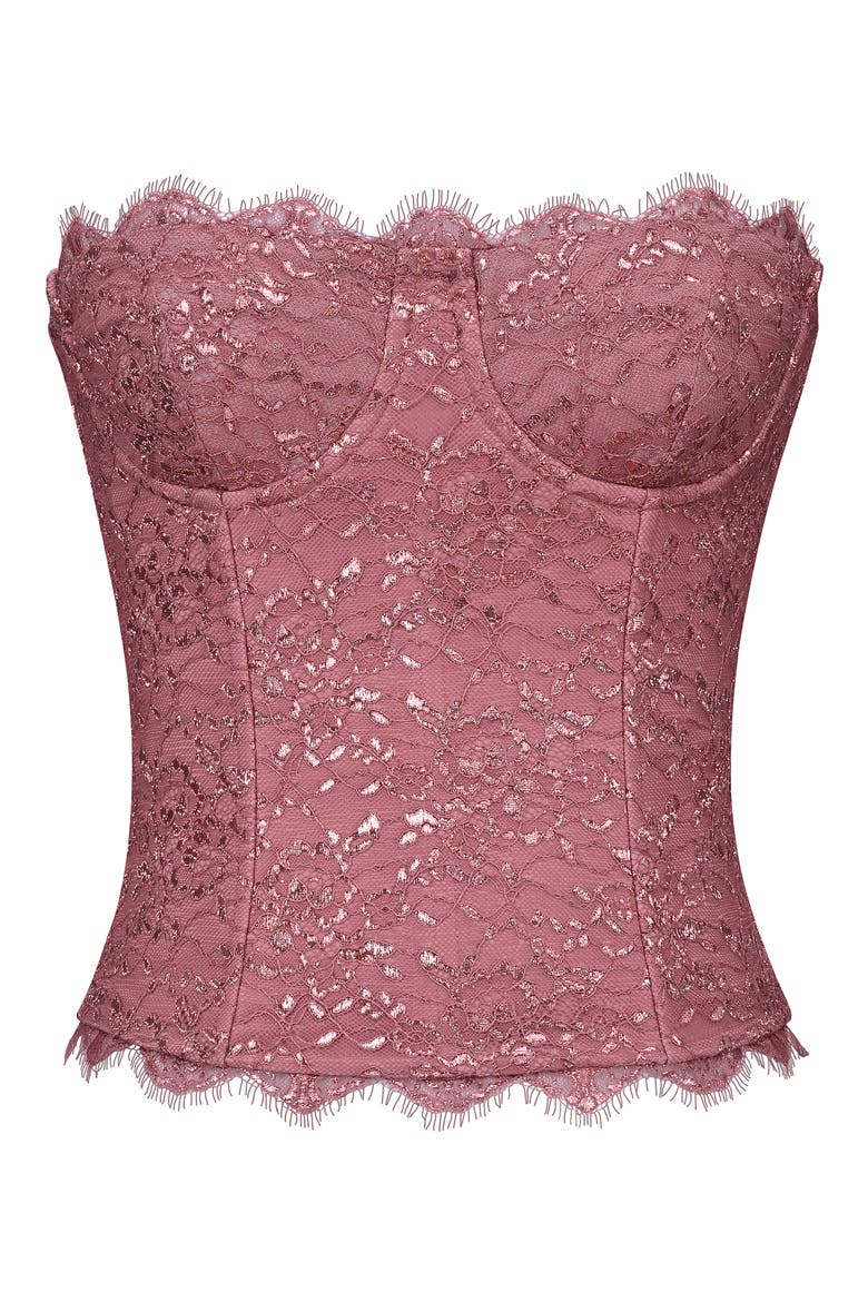 Alexia Metallic Lace Strapless Corset Top, Alternate, color, ROSE PINK