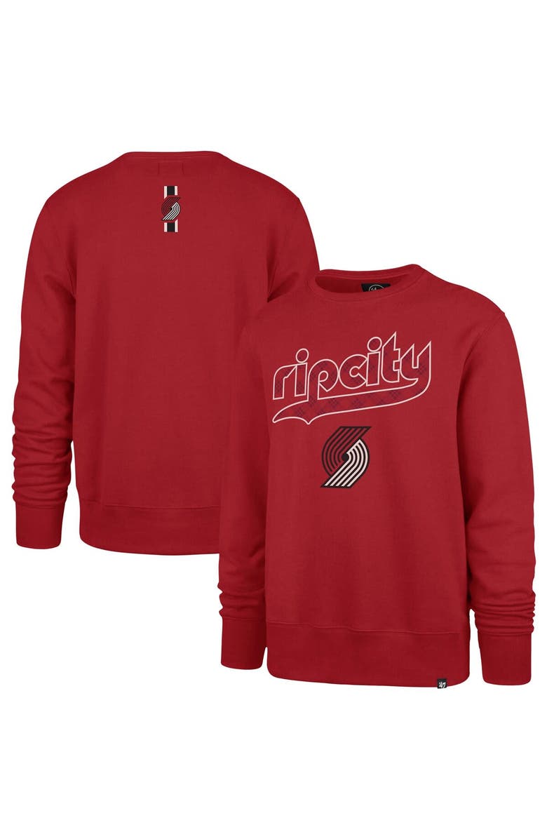 '47 Men's '47 Red Portland Trail Blazers 2023/24 City Edition Postgame Headline Crew Pullover Sweatshirt, Main, color, 