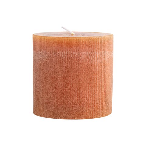 Unscented Pleated Pillar Candle in Powder Finish, Acorn Orange