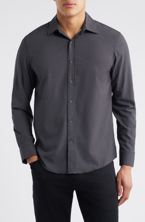 Trim Fit Dash Duo Geo Print Performance Button-Up Shirt