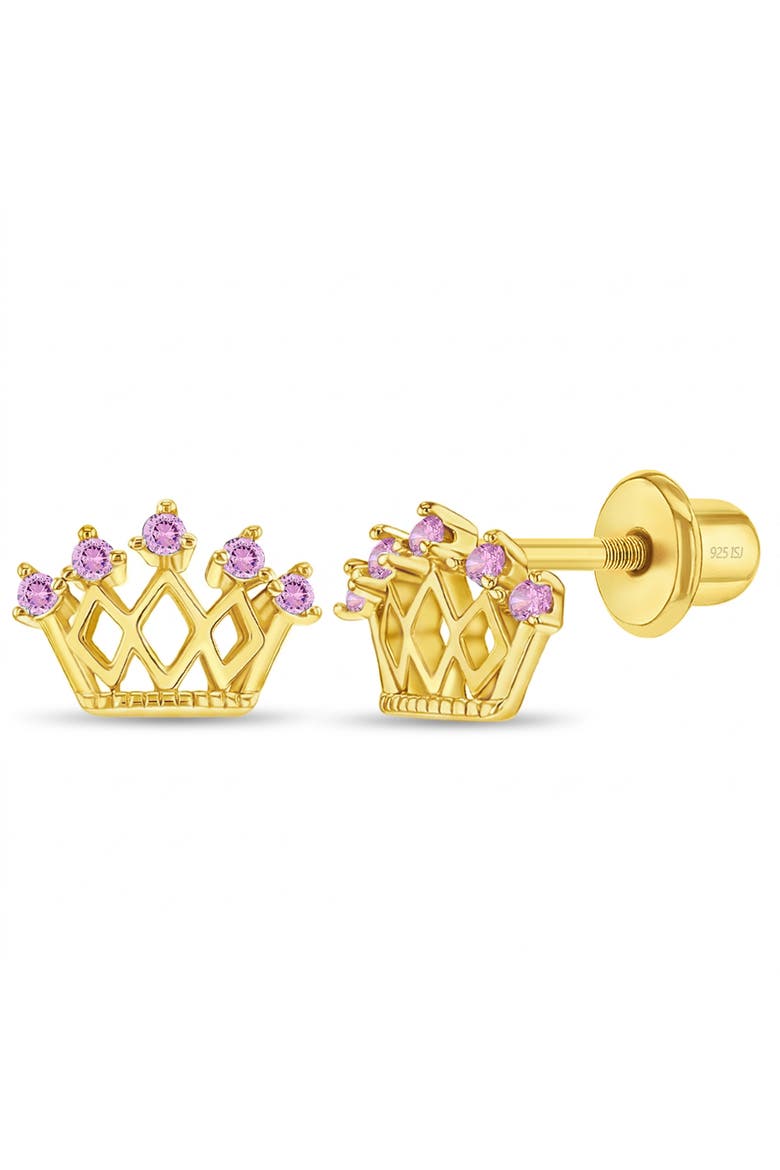 Point CZ Crown Plated Earrings, Main, color, Pink