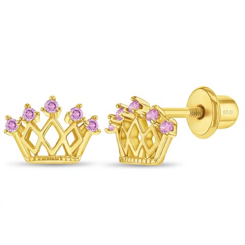 Point CZ Crown Plated Earrings