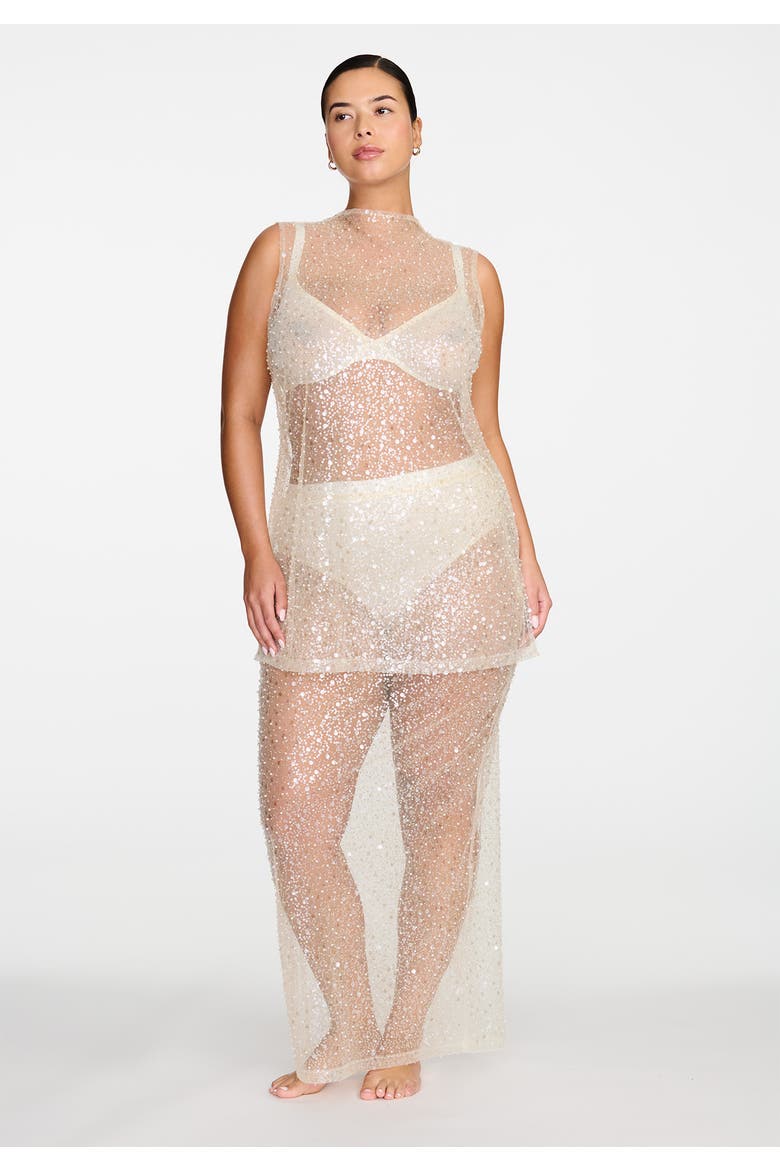 The Mock Neck Mini Dress- Sequin, Alternate, color, PEARL