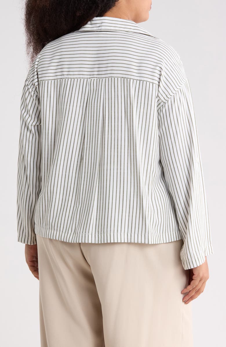 MAX STUDIO Stripe Utility Pocket Shirt, Alternate, color, Off White/ Olive Stripe