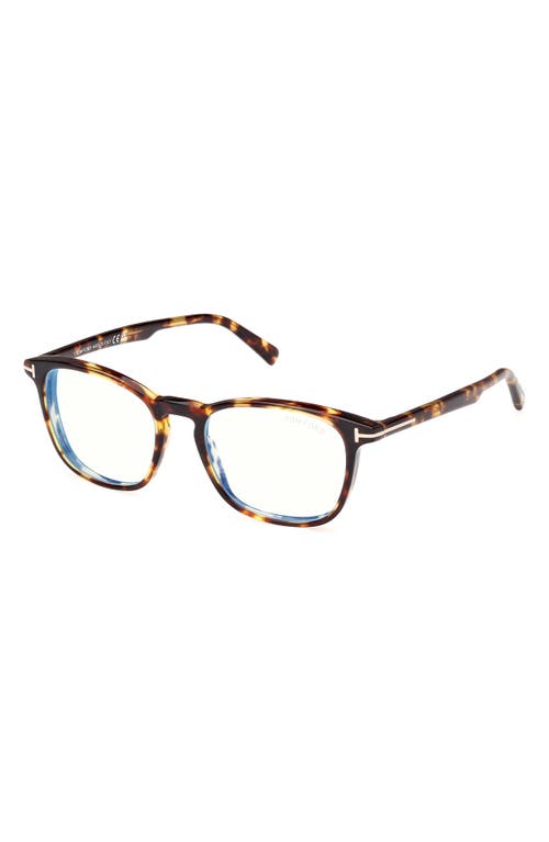 Tom Ford 52mm Square Optical Glasses In Havana/t Logo/blue Block