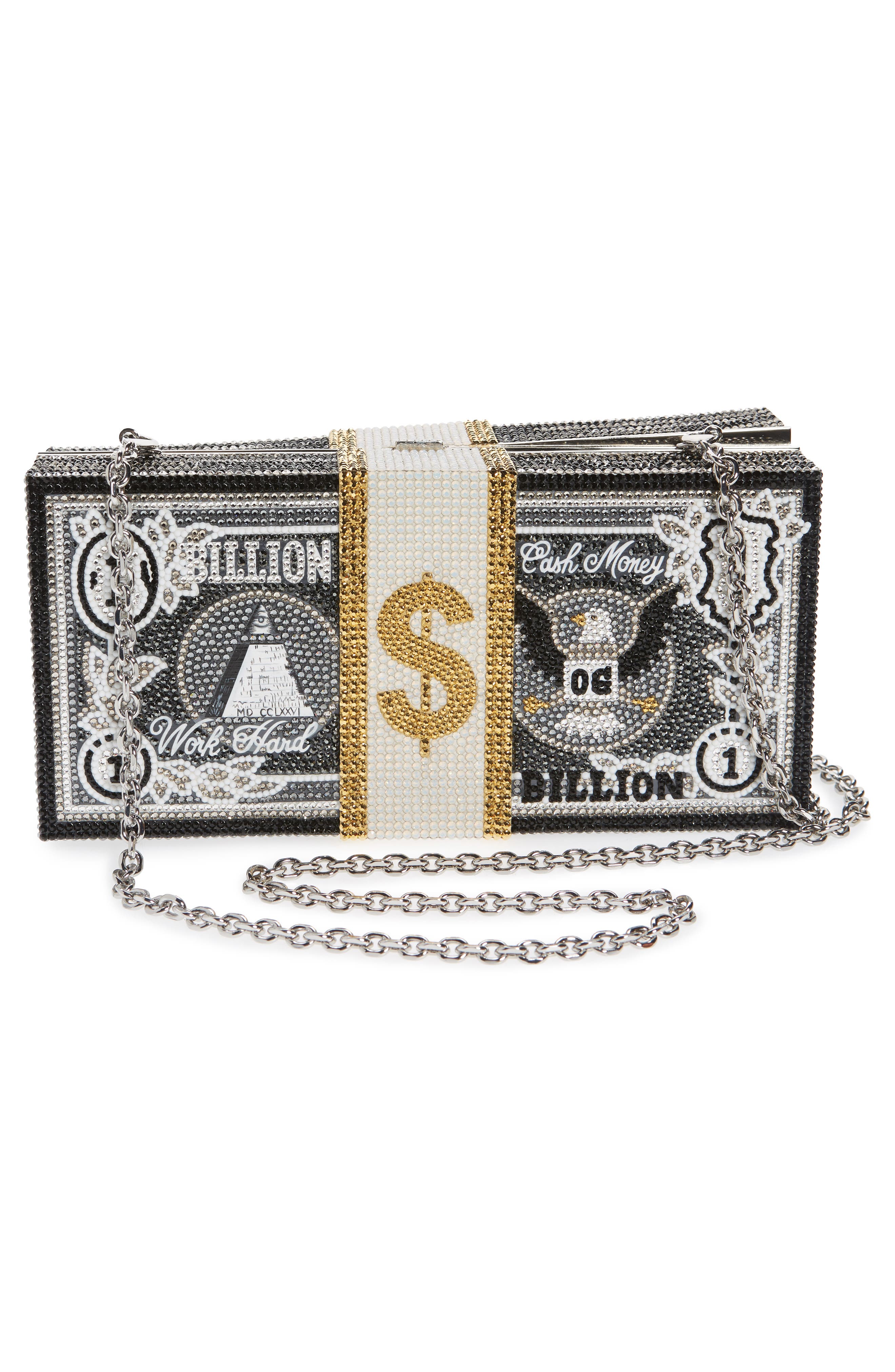 JUDITH LEIBER COUTURE Stack of Cash Billion Crystal Embellished Clutch, Alternate, color, Silver Jet Multi