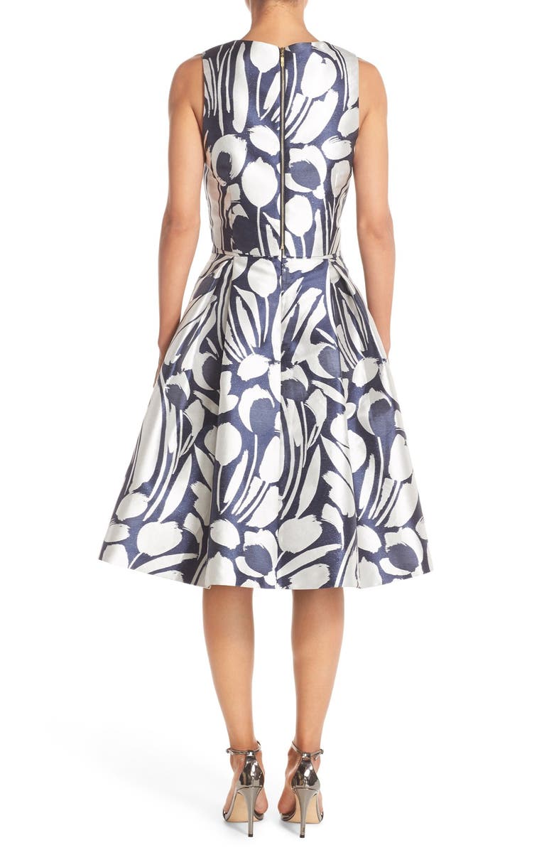 Eliza J Print Jacquard Midi Skirt, Alternate, color, Navy/ Ivory
