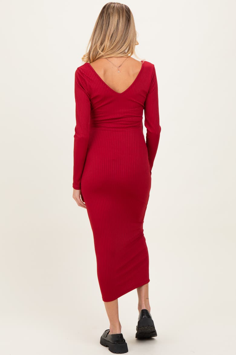 V-Neck Long Sleeve Fitted Maxi Dress, Alternate, color, Deep Red