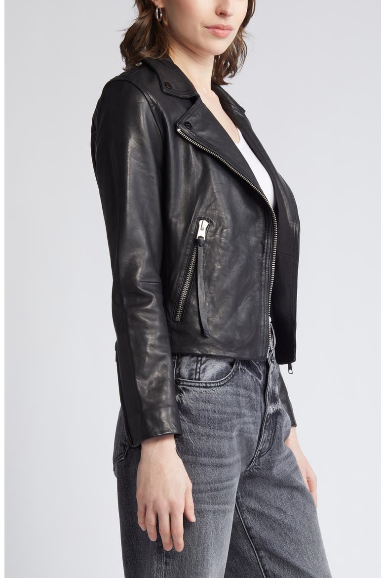 Dalby Leather Biker Jacket, Alternate, color, BLACK/ SILVER