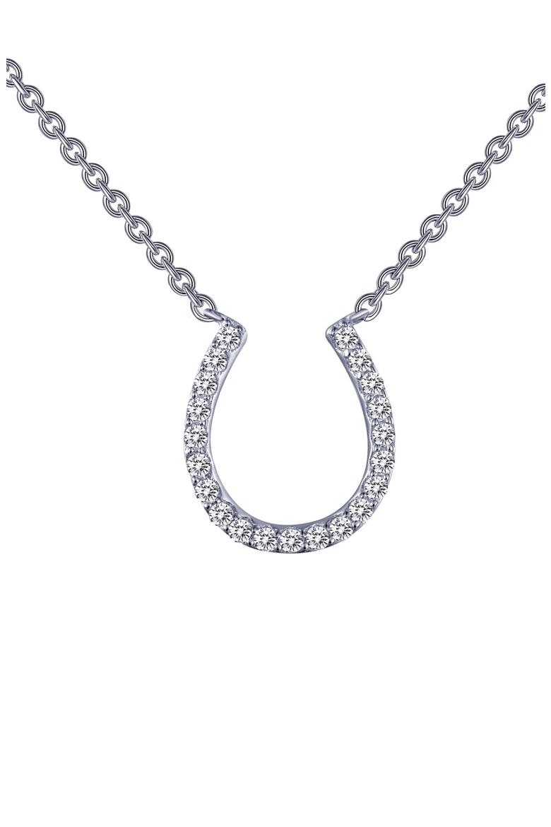 Horseshoe Simulated Diamond Pendant Necklace, Main, color, SILVER