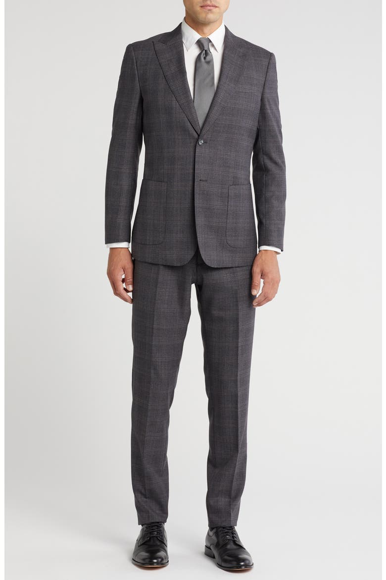 Plaid Trim Fit Peak Lapel Wool Blend Two-Piece Suit, Main, color, BROWN