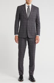English Laundry Plaid Trim Fit Peak Lapel Wool Blend Two-Piece Suit