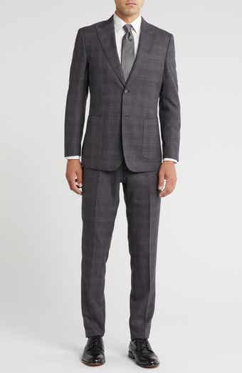 English Laundry Plaid Trim Fit Peak Lapel Wool Blend Two-Piece Suit