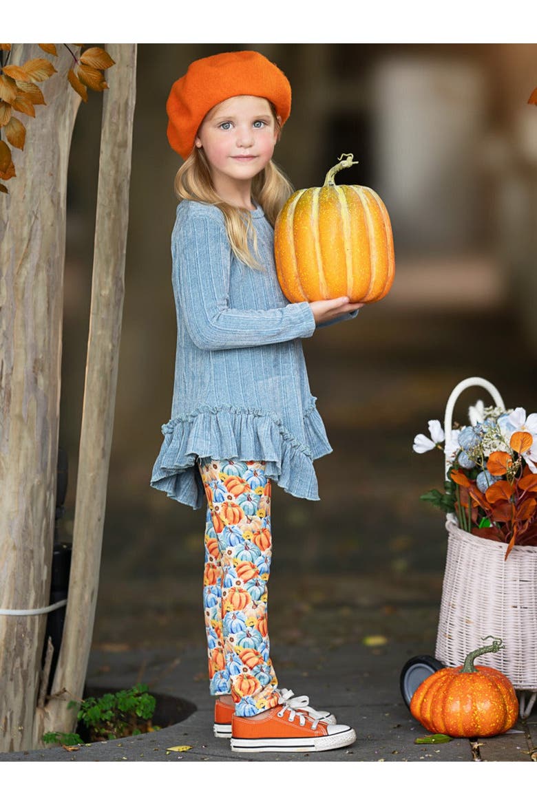 Pumpkin Patch Ruffle Tunic and Legging Set, Alternate, color, Blue