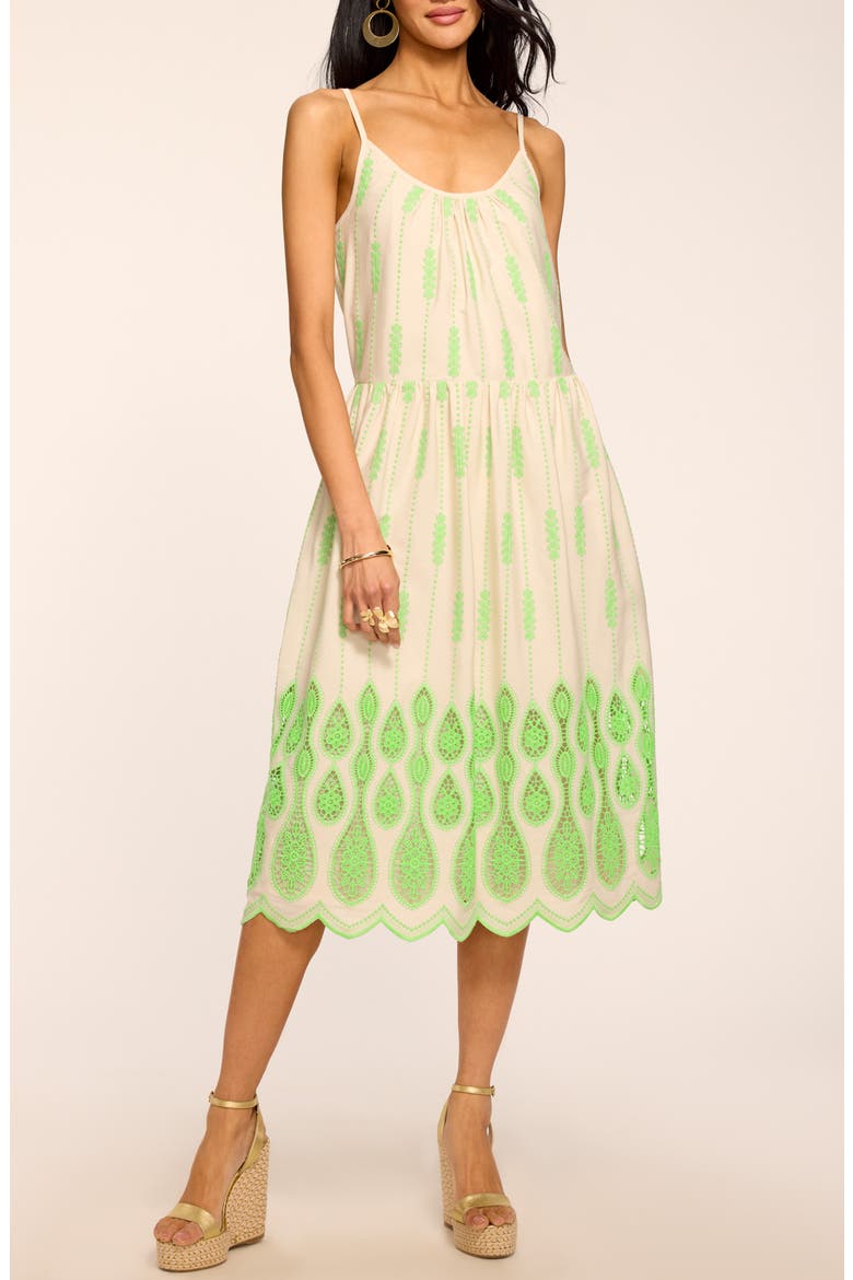 Sandra Embroidered Lace Inset Border Dress, Main, color, BRIGHT LIME LACE