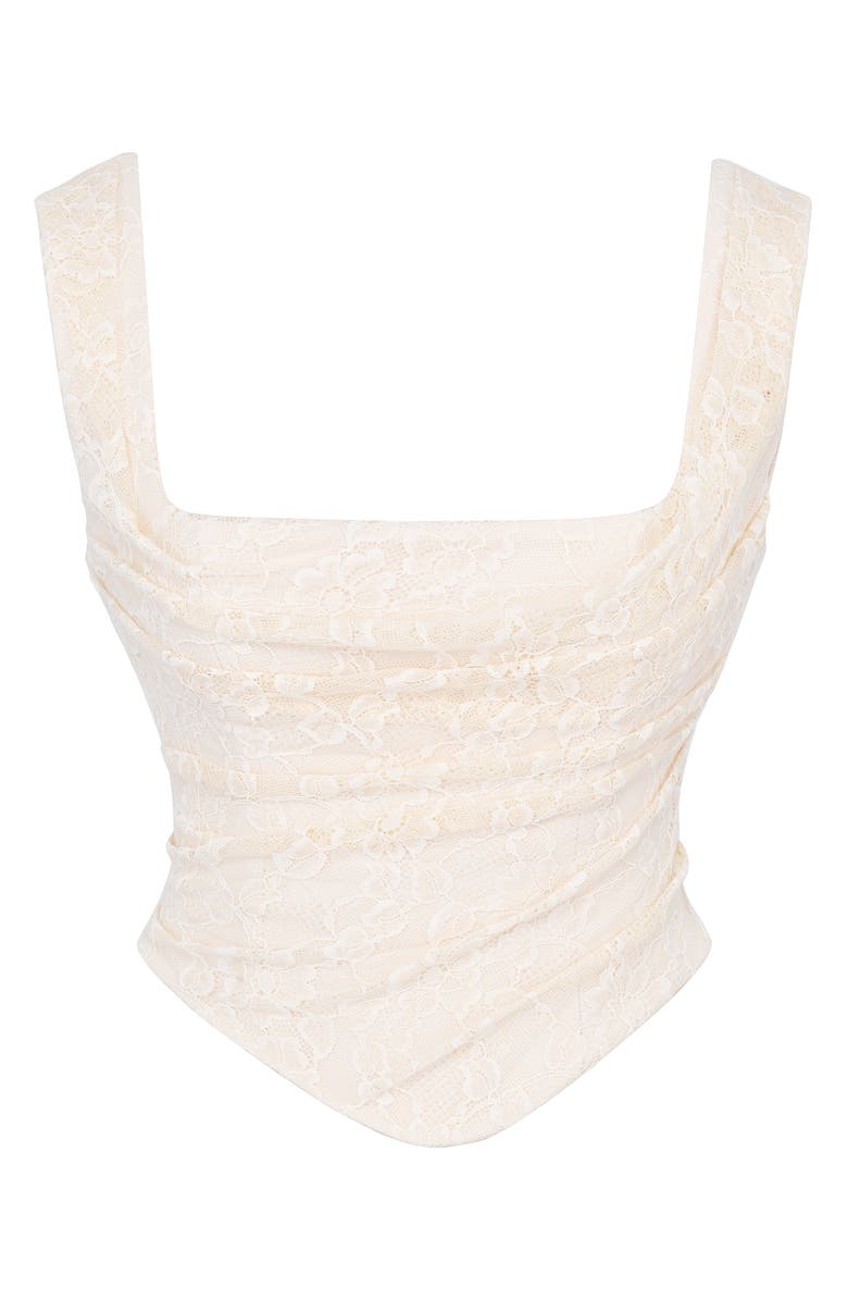 HOUSE OF CB Una Floral Cowl Neck Lace-Up Corset Top, Alternate, color, Vintage Cream