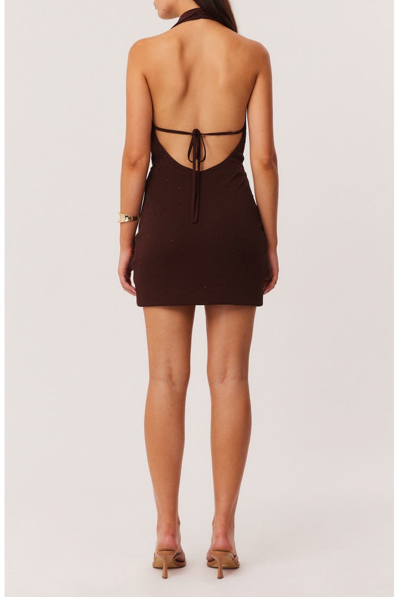 Rhonda Diamante Halter Minidress, Alternate, color, CHOCOLATE