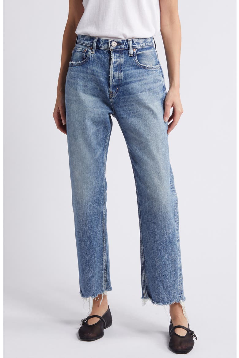 MV Mabel High Waist Distressed Wide Straight Leg Jeans, Main, color, BLUE