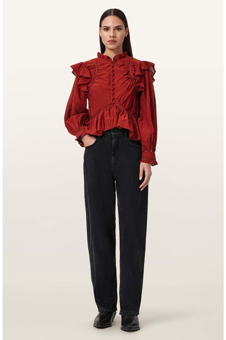 Lima Ruffle Peplum Top, Alternate, color, PAPRIKA RED