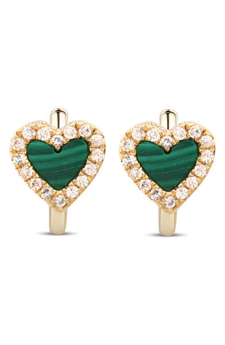 GABI RIELLE Effortless Staples Onyx Inlay Heart Huggie Hoop Earrings, Main, color, Gold/ Malachite