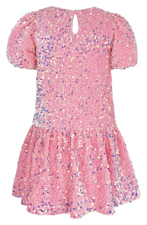 Zunie Kids' Sequin Puff Sleeve Velvet Party Dress In Pink