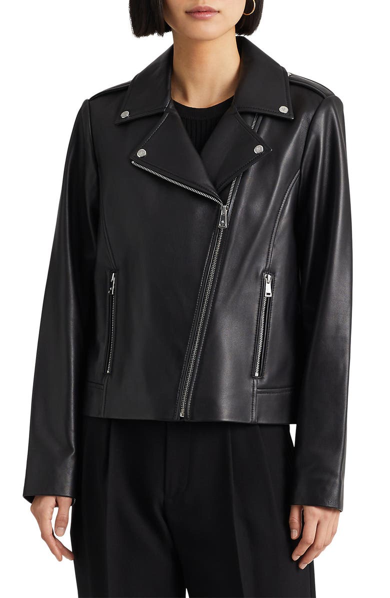 Lauren Ralph Lauren Leather Moto Jacket, Main, color, 