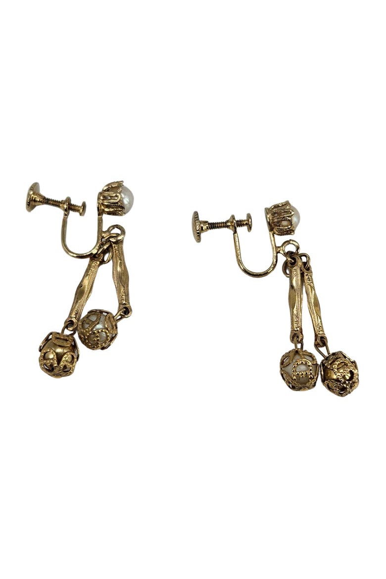Vintage Gold Filigree Faux Pearl Earrings, Alternate, color, Gold
