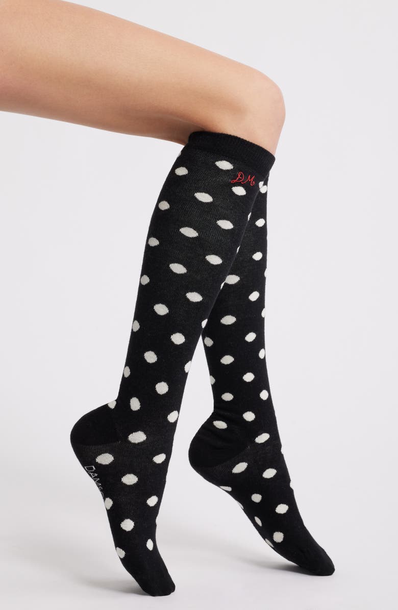 Damson Madder Polka Dot Organic Cotton Blend Knee High Socks, Main, color, Black