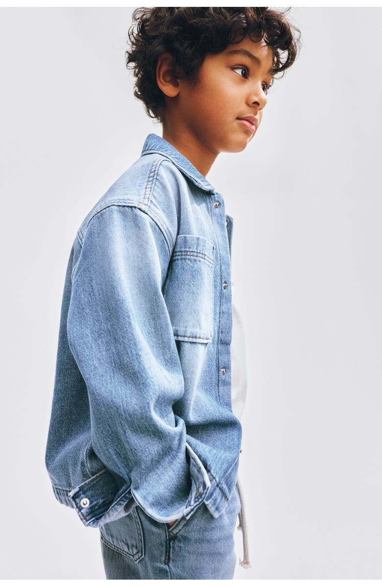 H&M Oversized Denim Overshirt, Alternate, color, Light Denim Blue