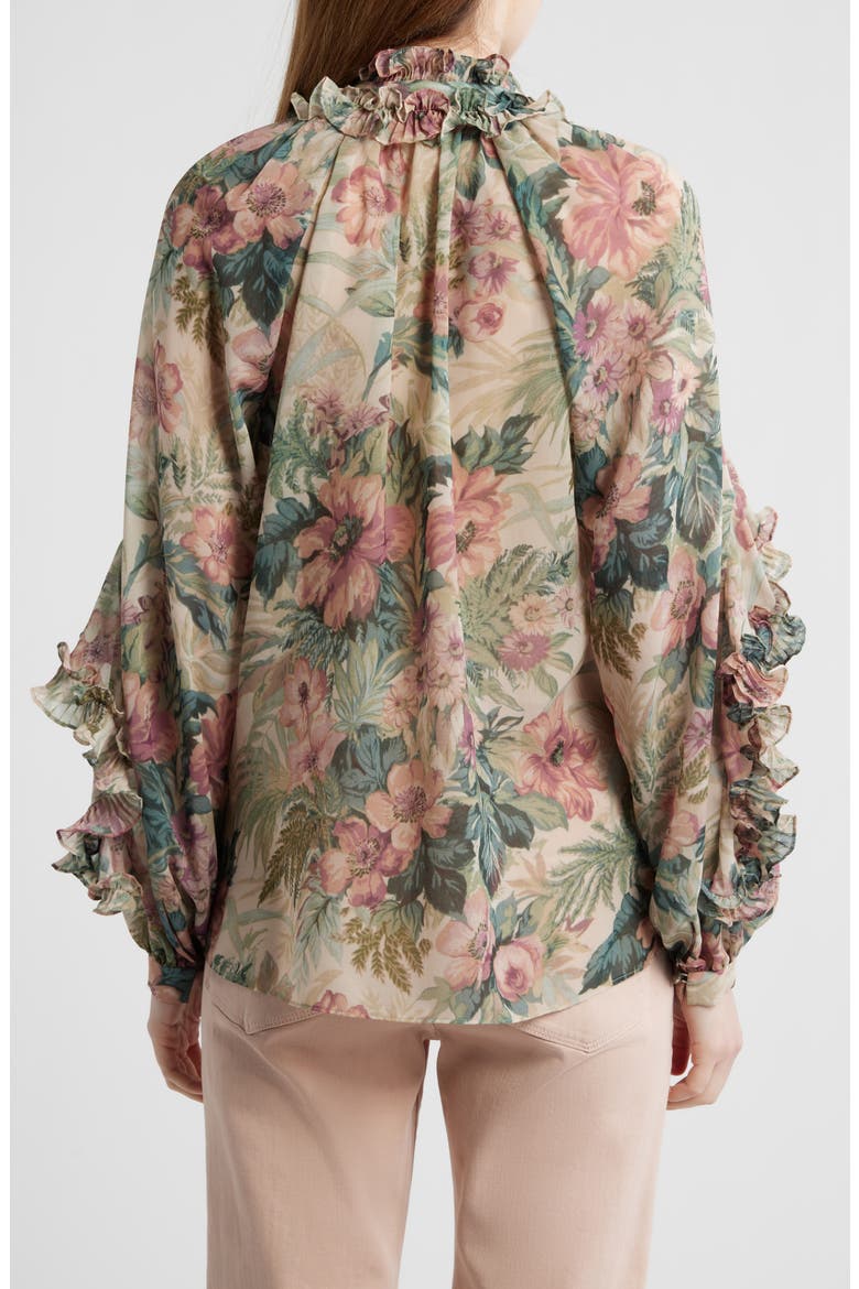 Esme Floral Ruffle Button-Up Chiffon Shirt, Alternate, color, ROSE MULTI